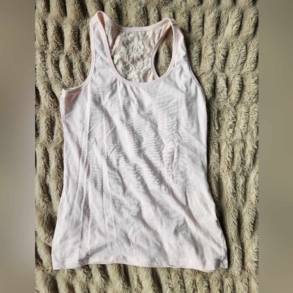 Ave to size large pale pink tank top with lace back